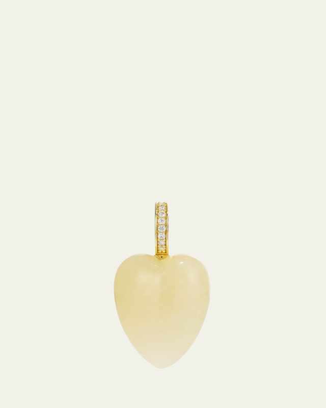 14K Yellow Gold Heartstone Diamond Pendant with Jade